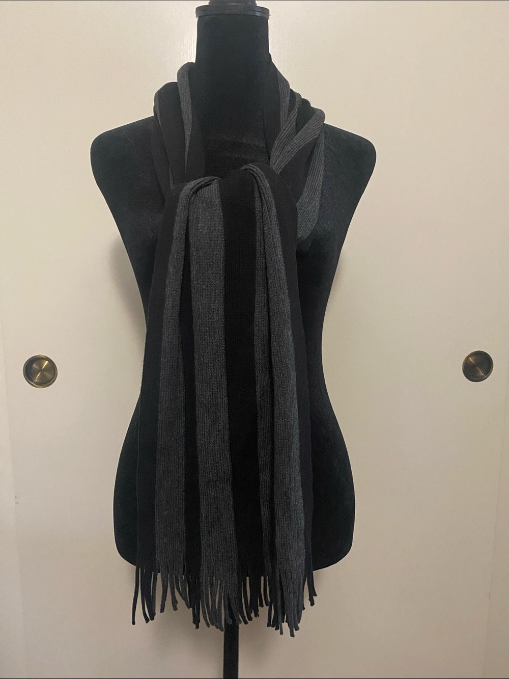 Classic Two-Tone Black & Gray Womenβs Fringe Scarf